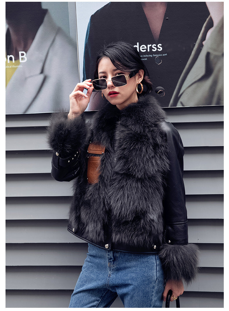 BelaCustom Fox Fur Coat Women's Genuine Leather Jacket Customization