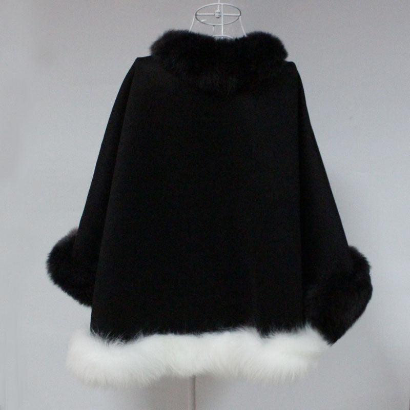 BelaCustom Fox Fur Warm Cloak Coat Women's Cape Coat Shawl Customization