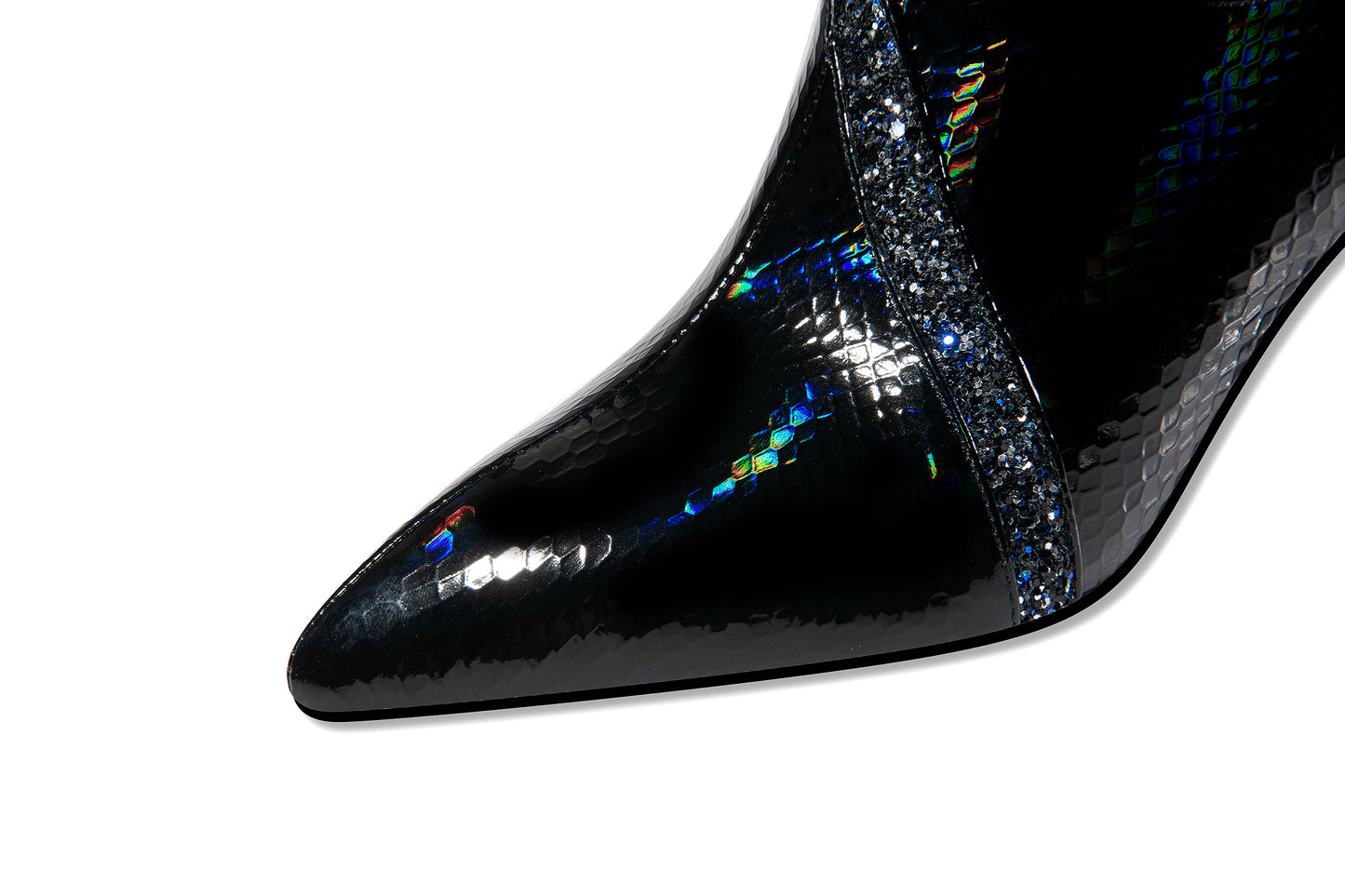 Handmade Women's Glossy Patent Leather Slip On Side Zipper Pointed Toe Low Spool Heel Pumps Shoes