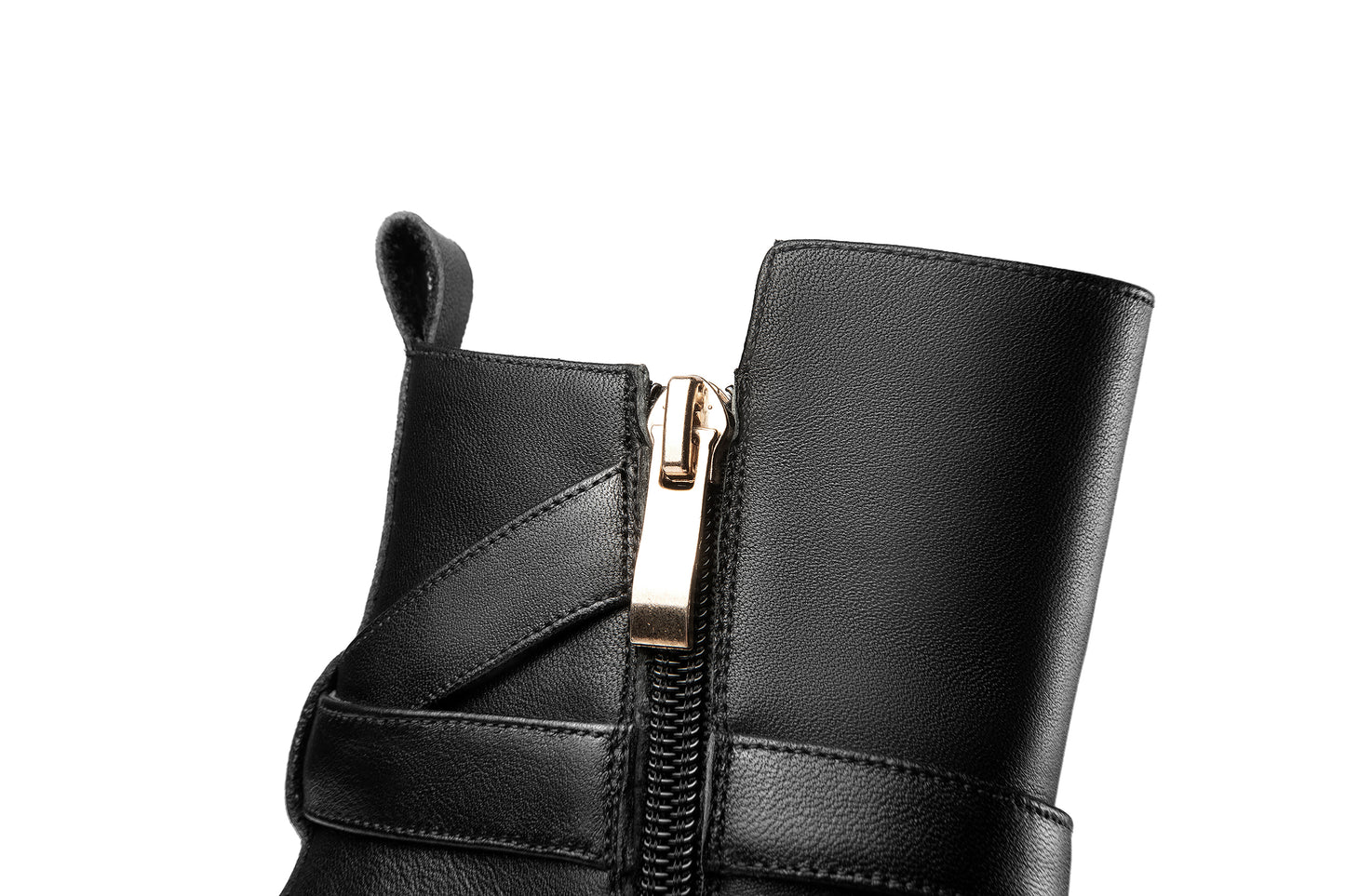 Handmade Women's Genuine Leather Ankle Strap Side Zipper Square Toe High Block Heel Short Boots