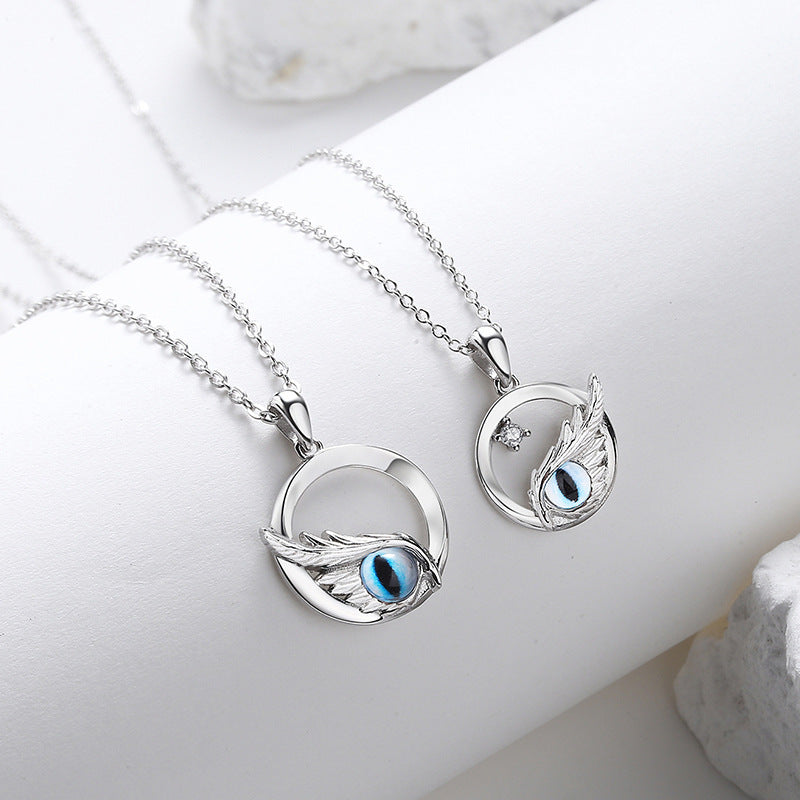 Couples Necklace Sterling Silver 2Pcs Matching Necklace Eyes Symbol of Love Pendant Couples Jewelry Gifts for Couple Her Him