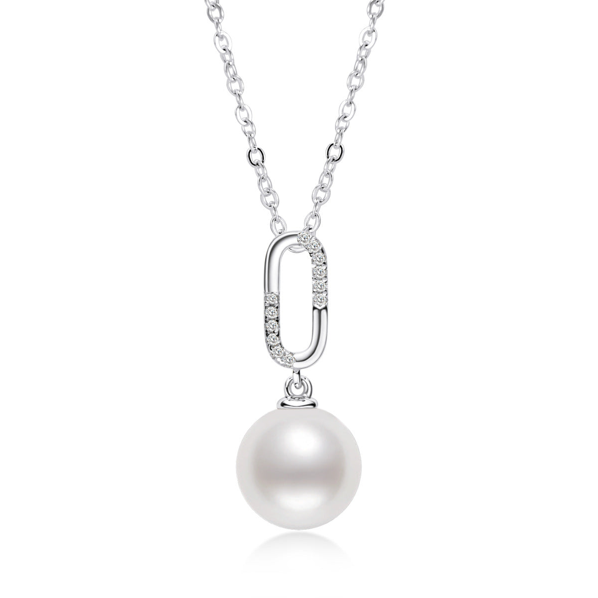 Pearl Necklaces for Women White Pearl Pendant Necklace S925 Sterling Silver Chain Jewelry 7.5mm - 8mm