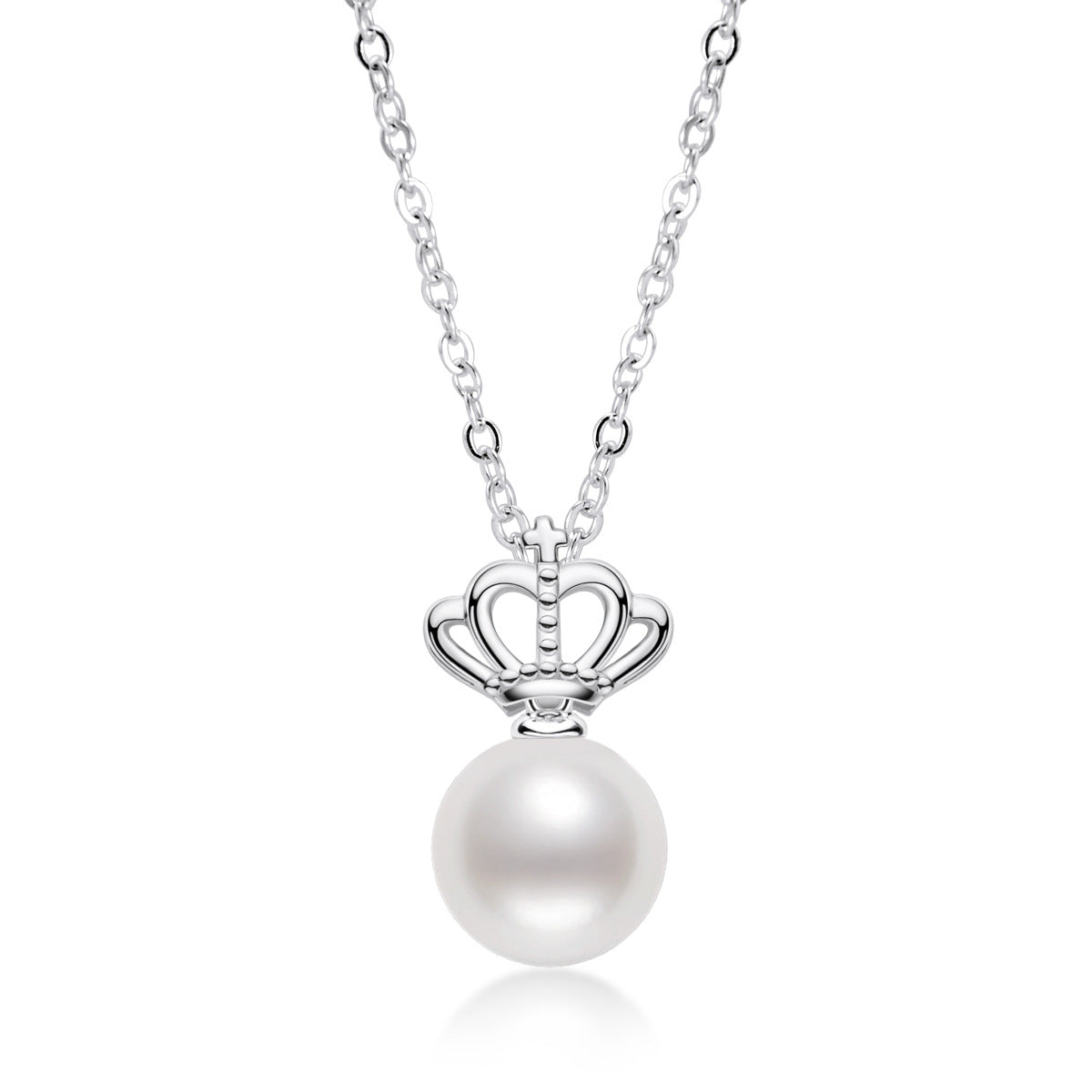 Pearl Necklaces for Women S925 Sterling Silver Chain Crown Pearl Pendant Necklace Jewelry 7.5mm - 8mm