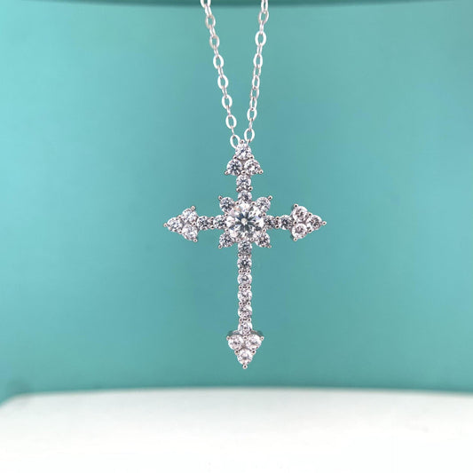 Moissanite Glitter Cross Collarbone Necklaces for Women 925 Sterling Silver Pendant Necklace Gifts