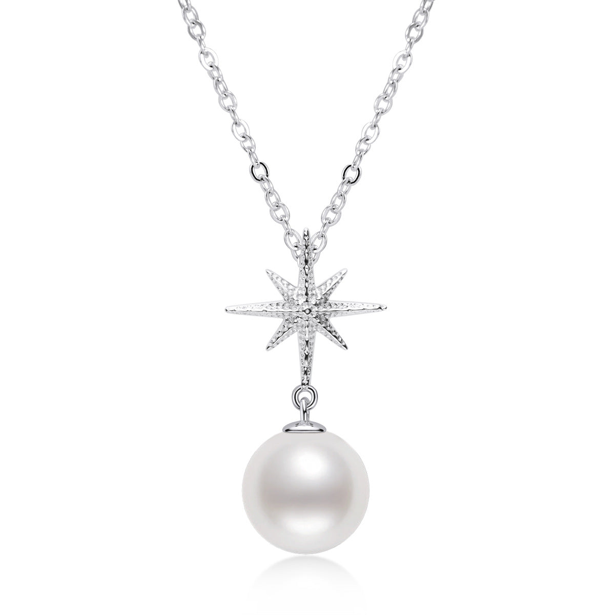 Pearl Necklaces for Women White Pearl Pendant Necklace S925 Sterling Silver Chain Jewelry 7.5mm - 8mm