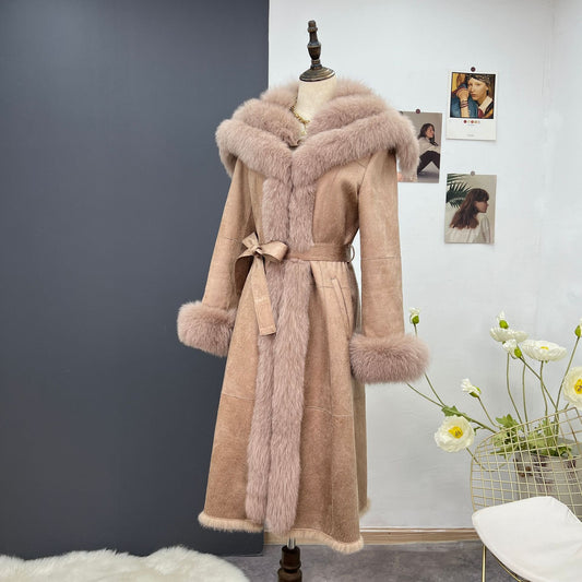 BelaCustom Rabbit and Fox Fur Parkas Suede Nap Women's Overcoat Long Coat Customization