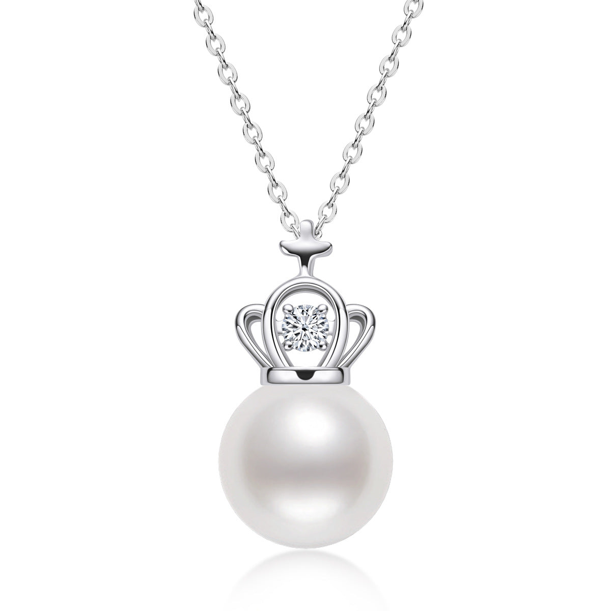 Pearl Necklaces for Women S925 Sterling Silver Chain Crown Pearl Pendant Necklace Jewelry 7.5mm - 8mm