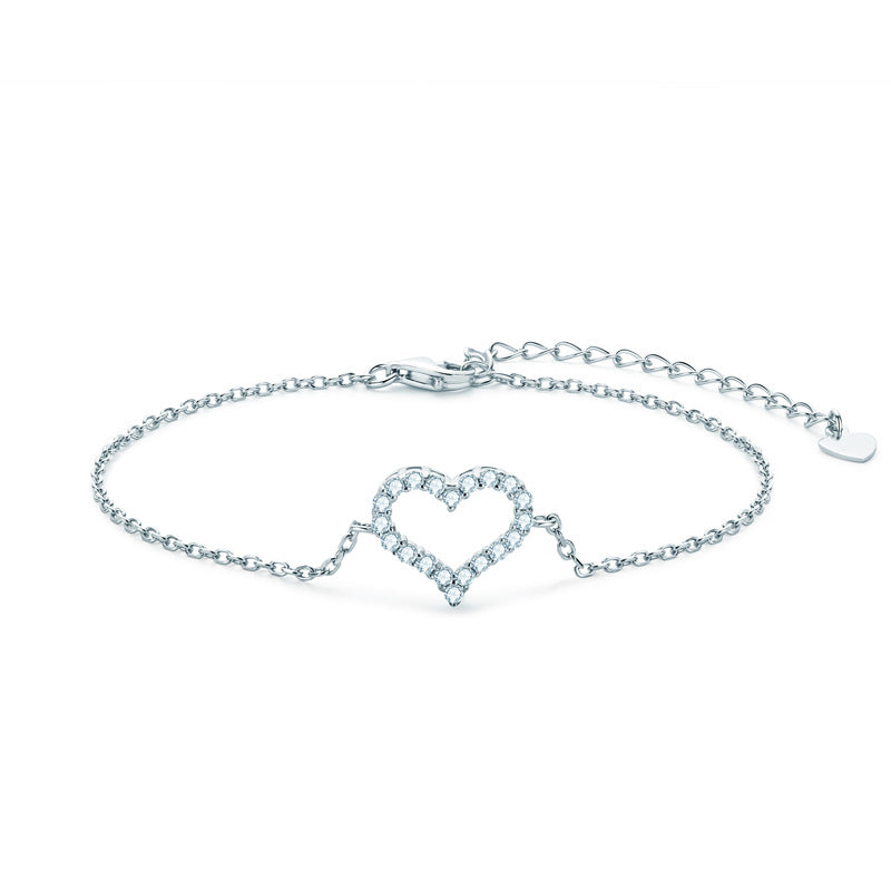 Bracelet with Heart Genuine Moissanite Adjustable Chain Bracelet for Women S925 Sterling Silver 0.3 CT Jewelry