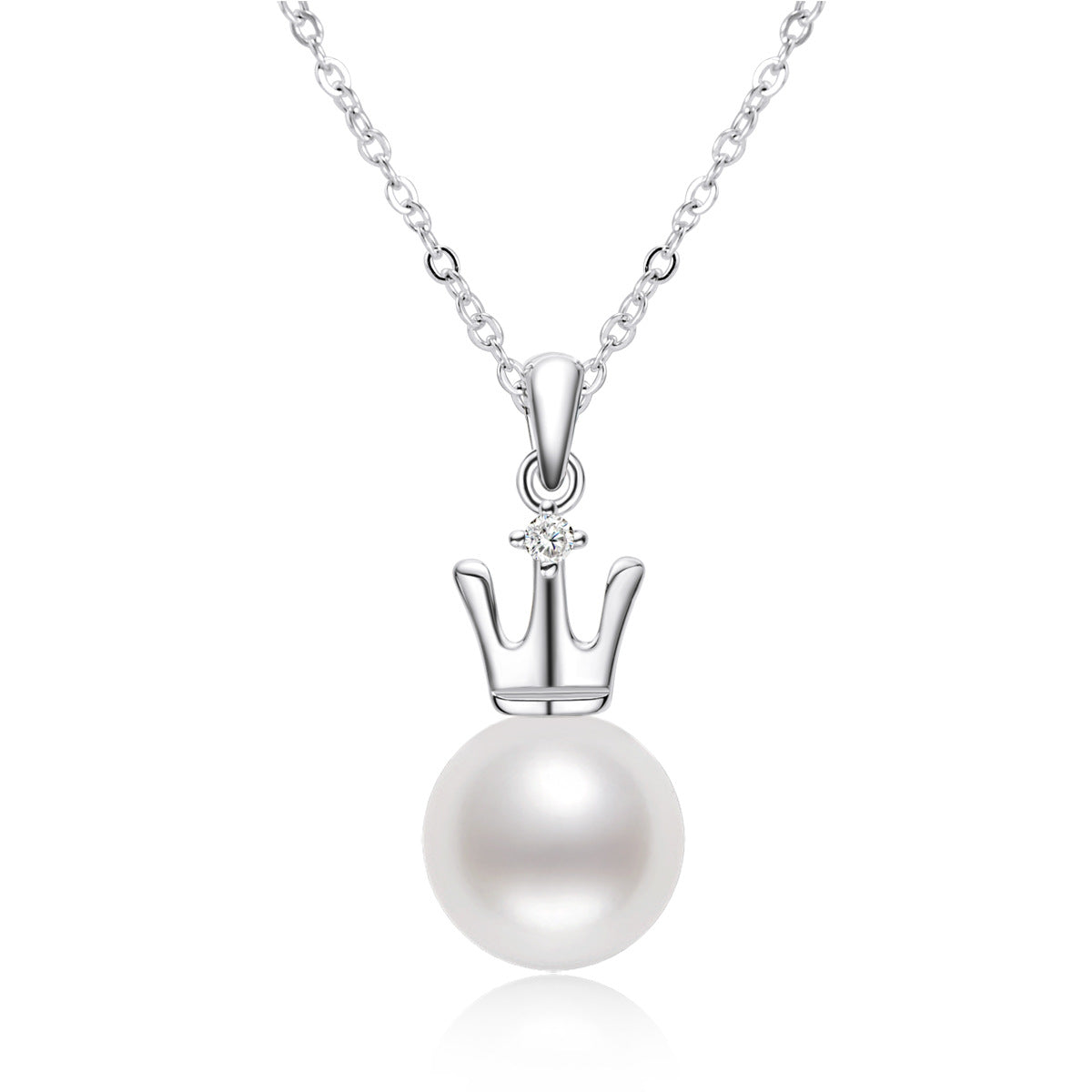 Pearl Necklaces for Women S925 Sterling Silver Chain Crown Pearl Pendant Necklace Jewelry 7.5mm - 8mm