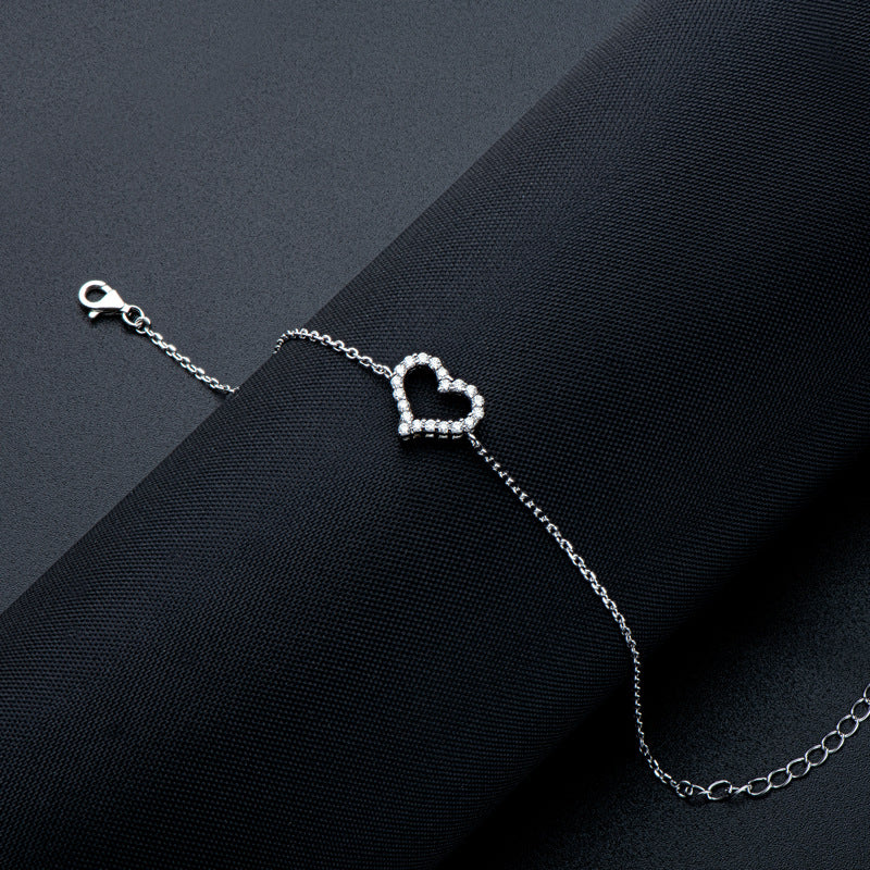 Bracelet with Heart Genuine Moissanite Adjustable Chain Bracelet for Women S925 Sterling Silver 0.3 CT Jewelry