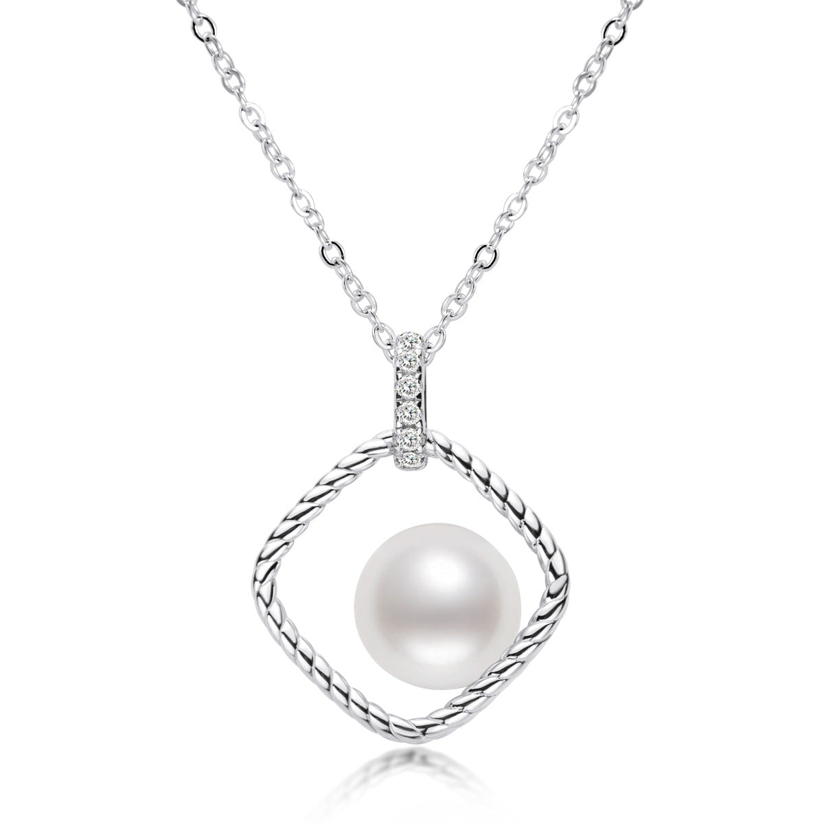 Pearl Necklaces for Women White Pearl Pendant Necklace S925 Sterling Silver Chain Jewelry 7.5mm - 8mm