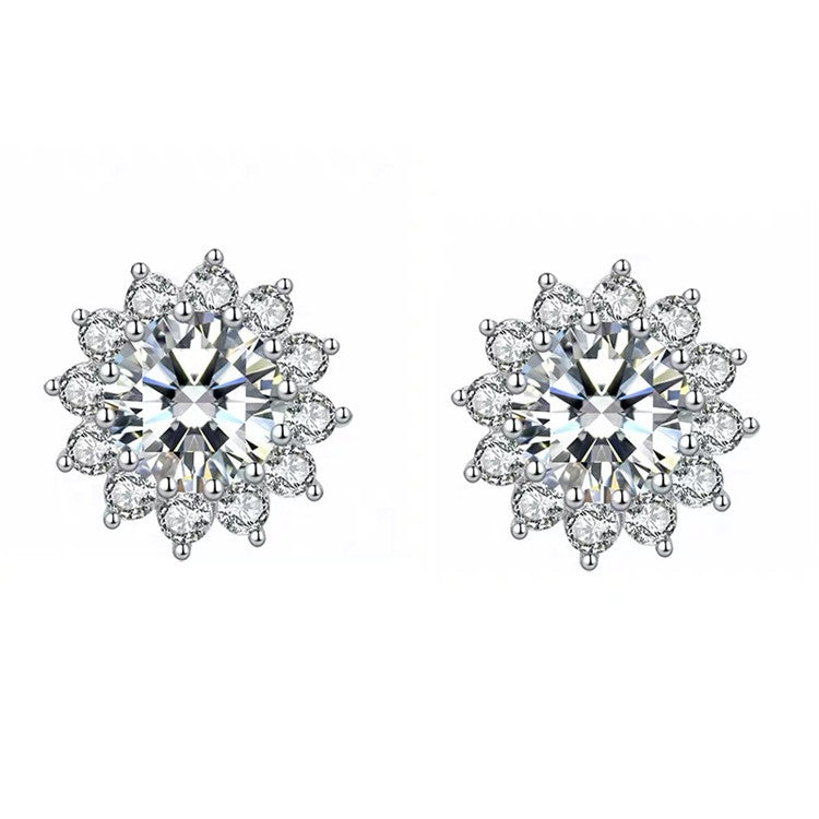 Sparkly Glitter Moissanite Earrings 925 Sterling Silver Sunflower Earring for Women