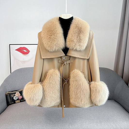 BelaCustom Fox Fur Women's Genuine Leather Modern Jacket Customization