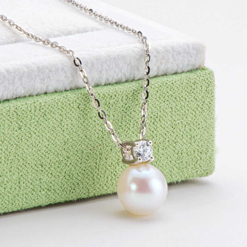 Pearl Necklaces for Women White Pearl Pendant Necklace S925 Sterling Silver Chain Jewelry 7.5mm - 8mm