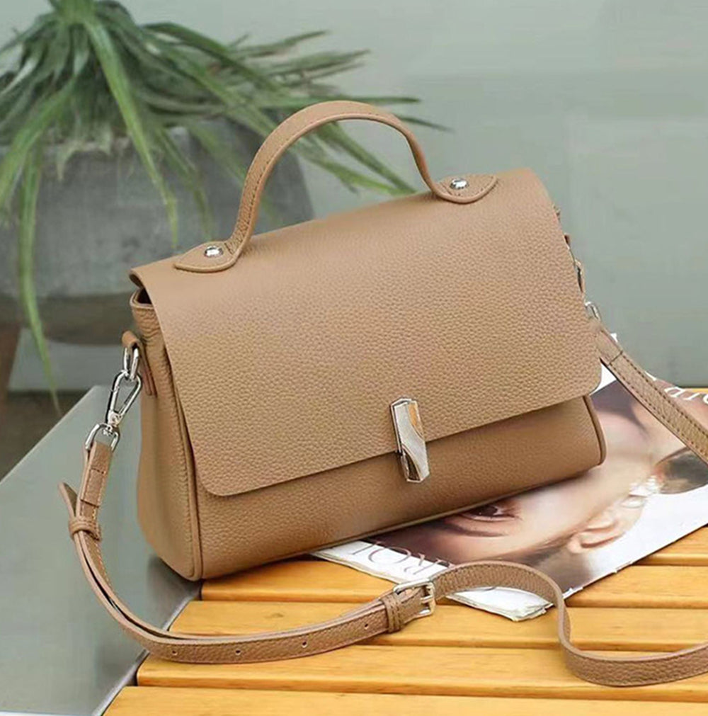 Women's Handmade Genuine Leather Tote Handbag Crossbody Bag with Zip