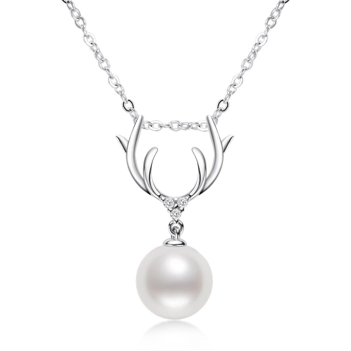 Pearl Necklaces for Women White Pearl Pendant Necklace S925 Sterling Silver Chain Jewelry 7.5mm - 8mm