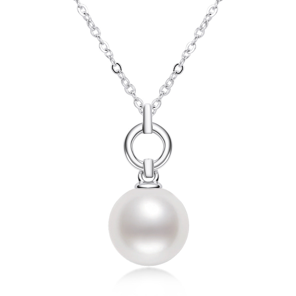 Pearl Necklaces for Women White Pearl Pendant Necklace S925 Sterling Silver Chain Jewelry 7.5mm - 8mm