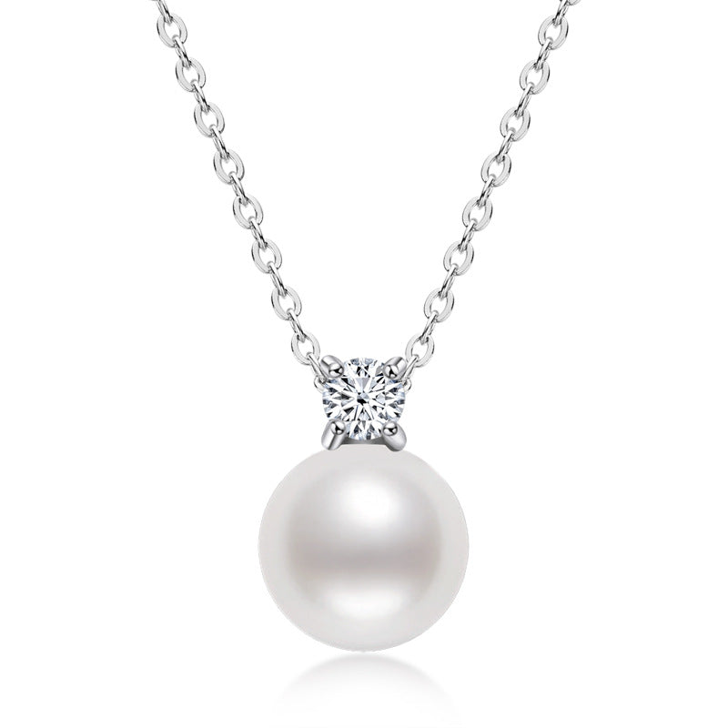 Pearl Necklaces for Women White Pearl Pendant Necklace S925 Sterling Silver Chain Jewelry 7.5mm - 8mm