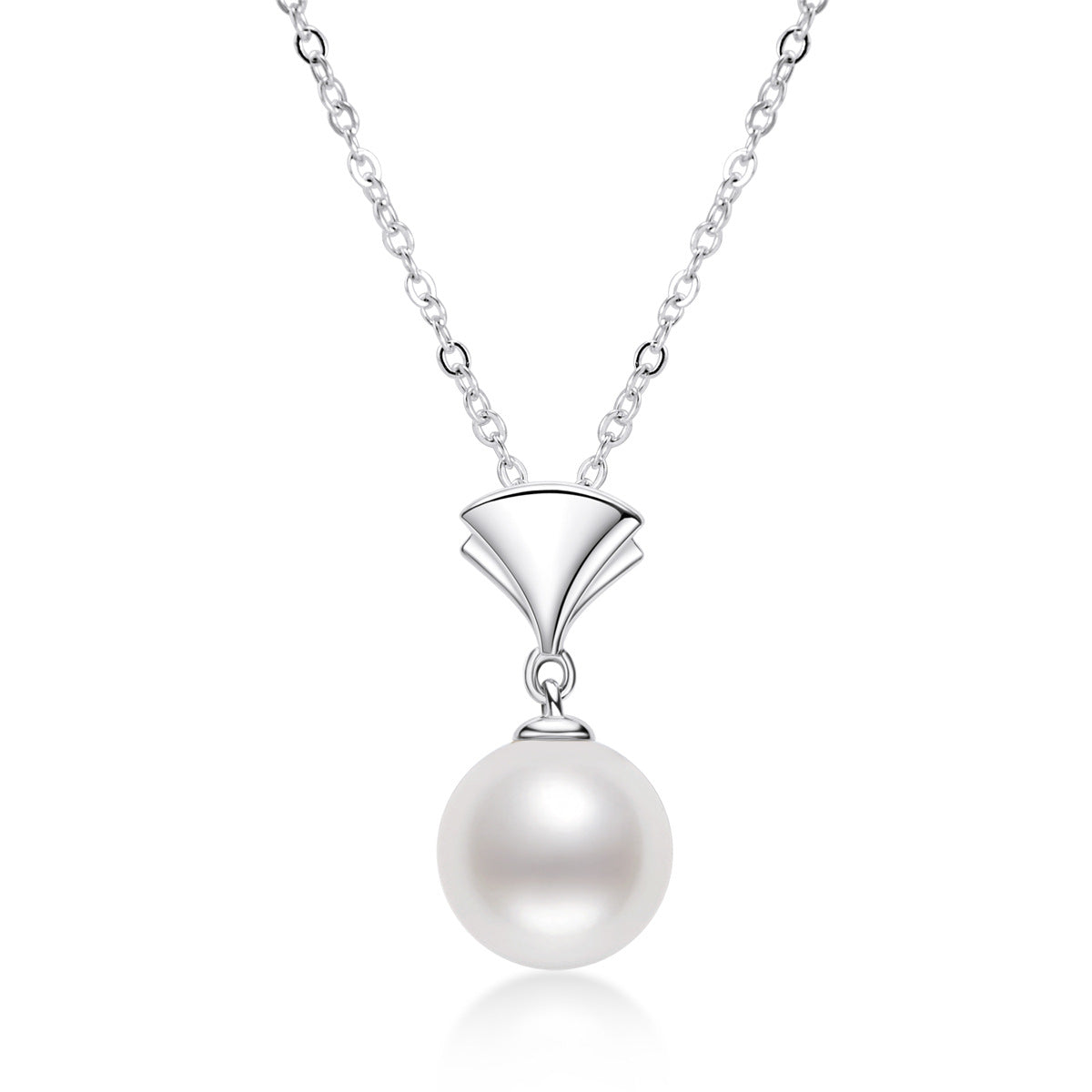 Pearl Necklaces for Women White Pearl Pendant Necklace S925 Sterling Silver Chain Jewelry 7.5mm - 8mm