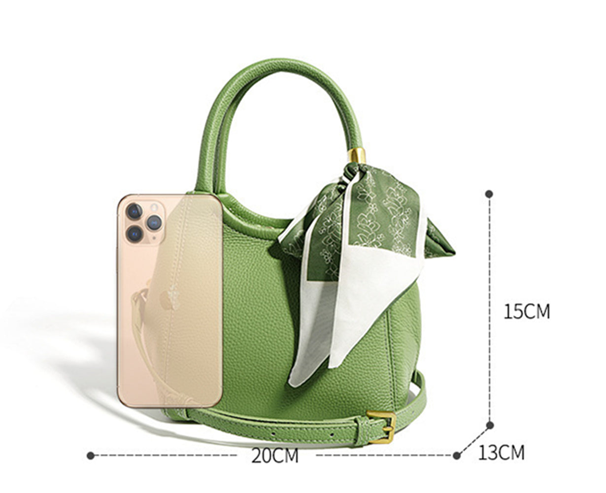 Nine Seven Crossbody Bucket Bag Women's Genuine Leather Handmade Zip Up Silk Scarf Decor Handbag Tote Shoulder Bags