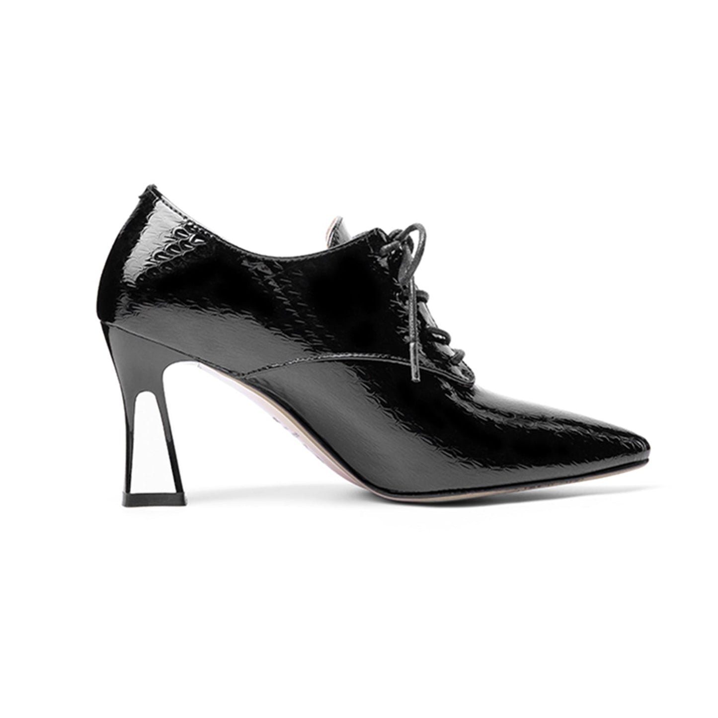 Women's Genuine Leather Handmade Clear Pointed Toe Sexy High Heel Lace Up Graceful Pump Shoes