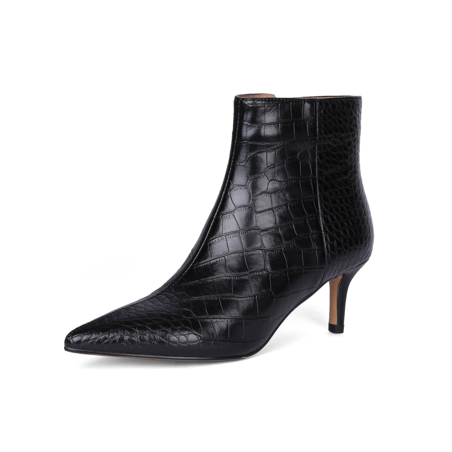 Women's Pointed Toe Genuine Leather Handmade Side Zipper Stiletto Mid Heels Elegant Ankle Boots