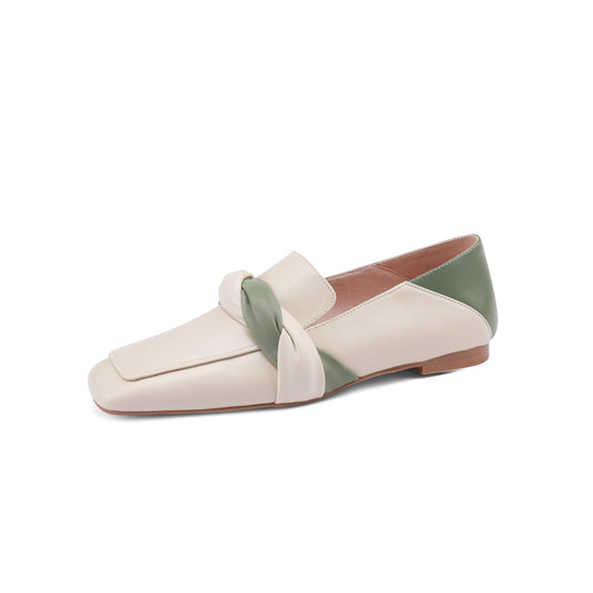 Nine Seven Women's Assorted Colors Genuine Leather Square Toe Handmade Knot Comfot Slip On Flat Shoes