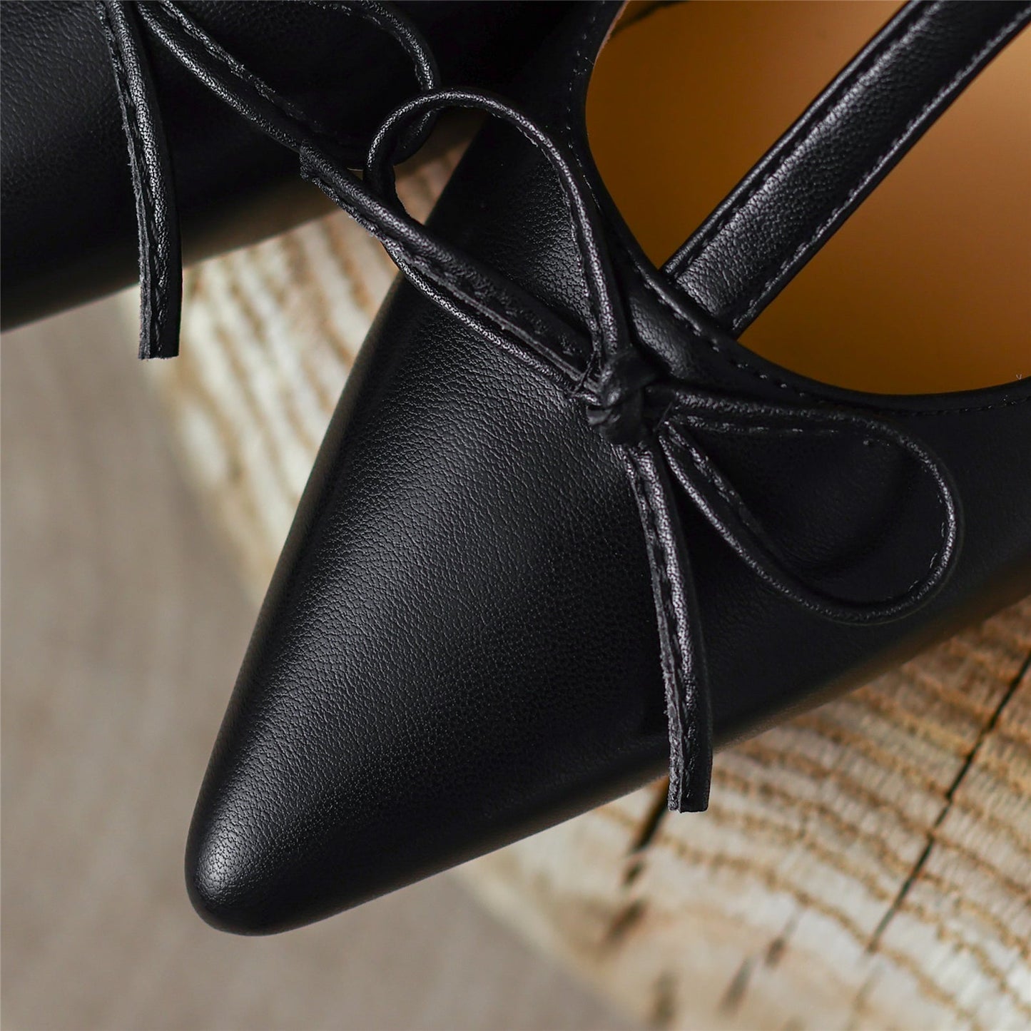 Women's Genuine Leather Pointed Toe Handmade Bowtie Cute Mary Jane Shoes with Low Chunky Heels