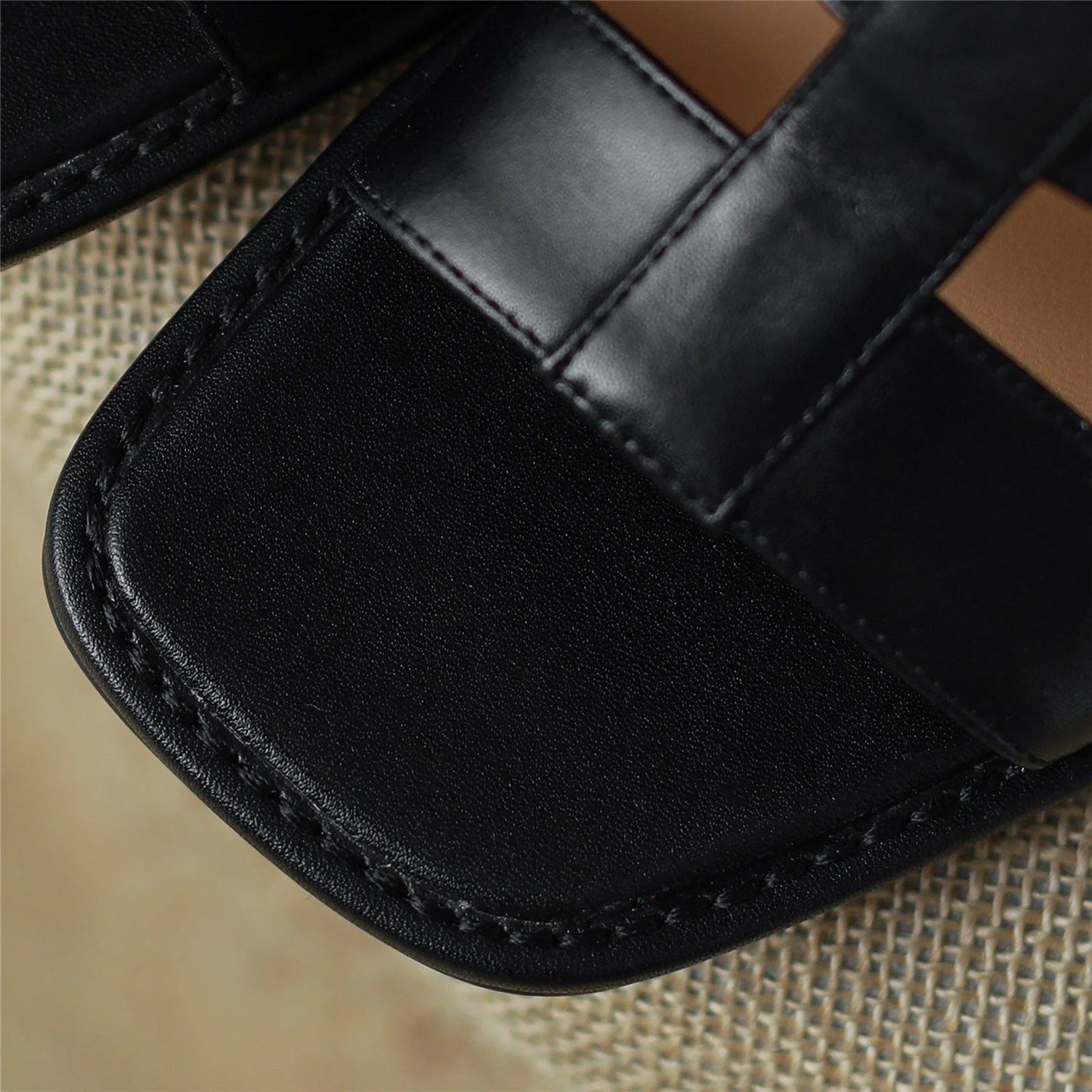 Women's Open Toe Handmade Genuine Leather Mid Chunky Heels Back Zip Vintage Sandals Summer Ankle Boots