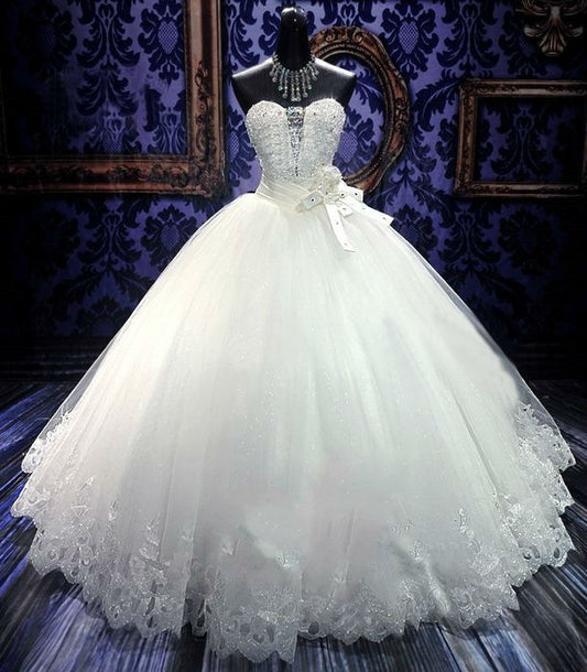 BelaCustom Crystal Sequins Sleeveless Lace Up Ball Grown Princess Wedding Dress