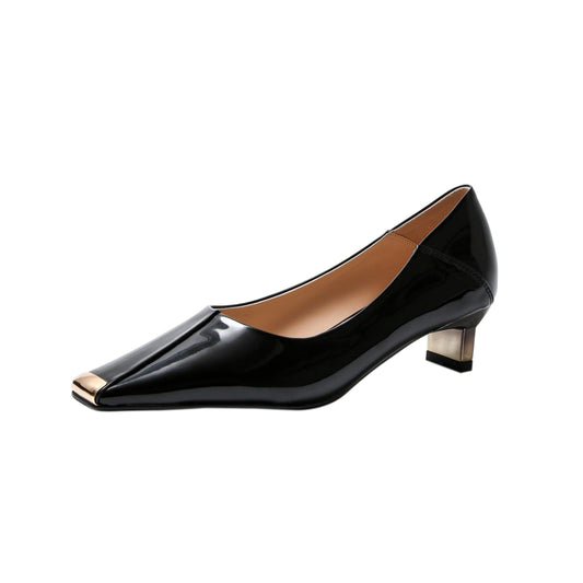 Nine Seven Women's Patent Leather Handmade Low Heel Mental Square Toe Slip On Vintage Loafer Pumps