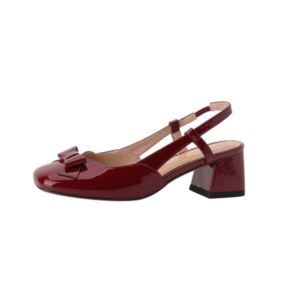 Women's Glossy Patent Leather Handmade Block Heel Cute Bowtie Classic Slingback Pumps