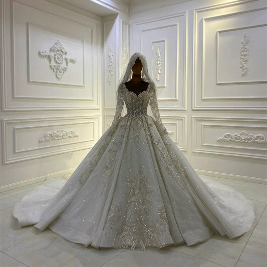 BelaCustom Veils Long Sleeve Lace Applique Wedding Dress Customization