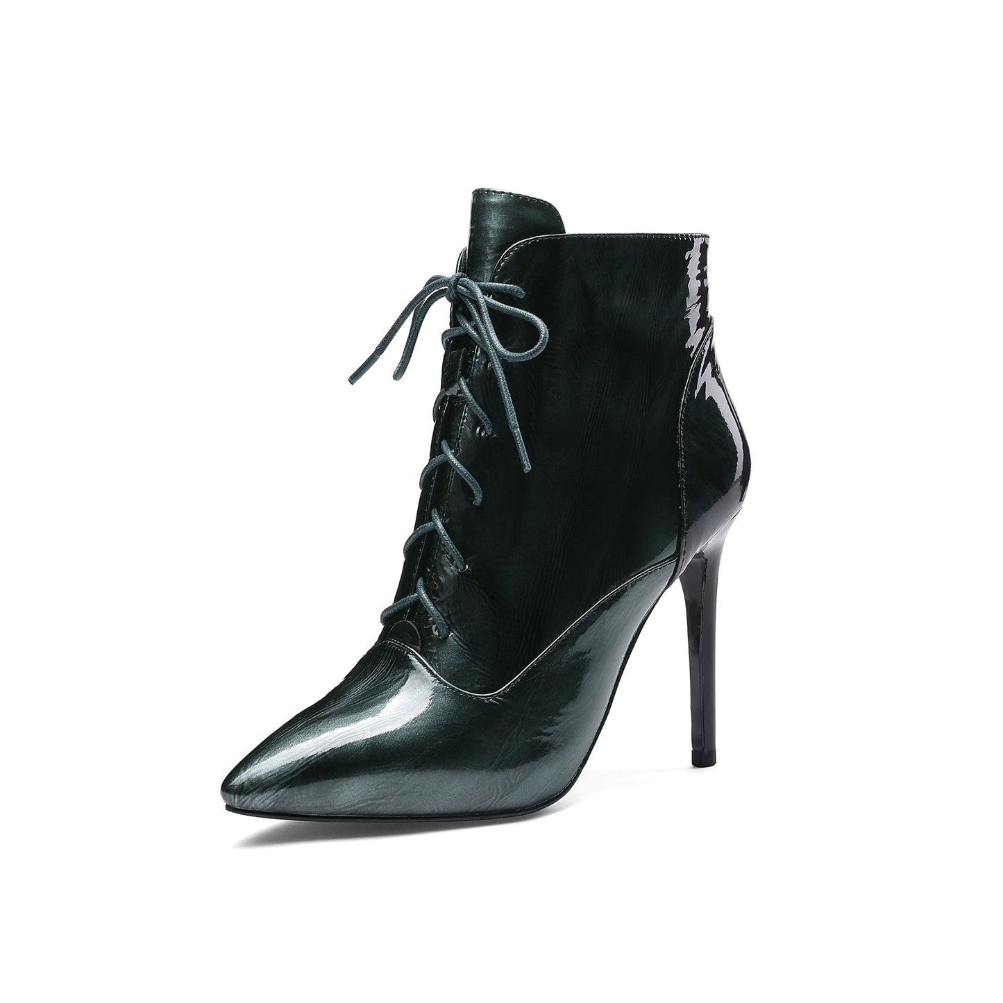 Women's Patent Leather Pointed Toe Handmade Hidden Platform Selftie Stieltto High Heels Chic Ankle Boots