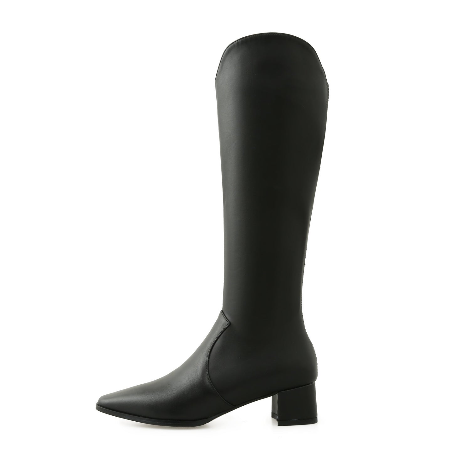 Women's Handmade Leather Comfortable Chunky Heel Side Half Zipper Round Toe Knee-High Boots