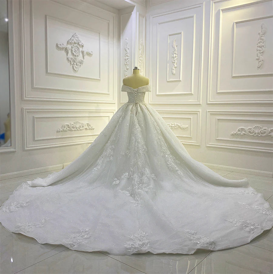 BelaCustom Applique Crystal Sleeveless Bridal Gown With Train Princess Wedding Dresses Customization