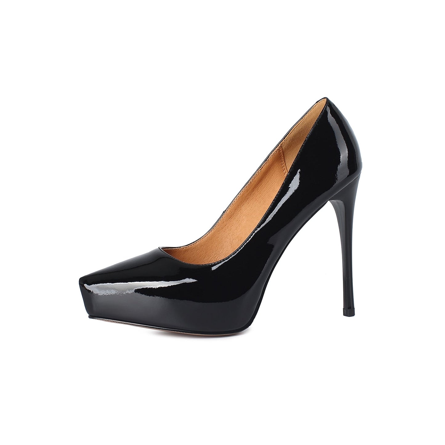 Women's Handmade Glossy Patent Leather Pointed Toe Sexy Stiletto Heel Pumps with Platform