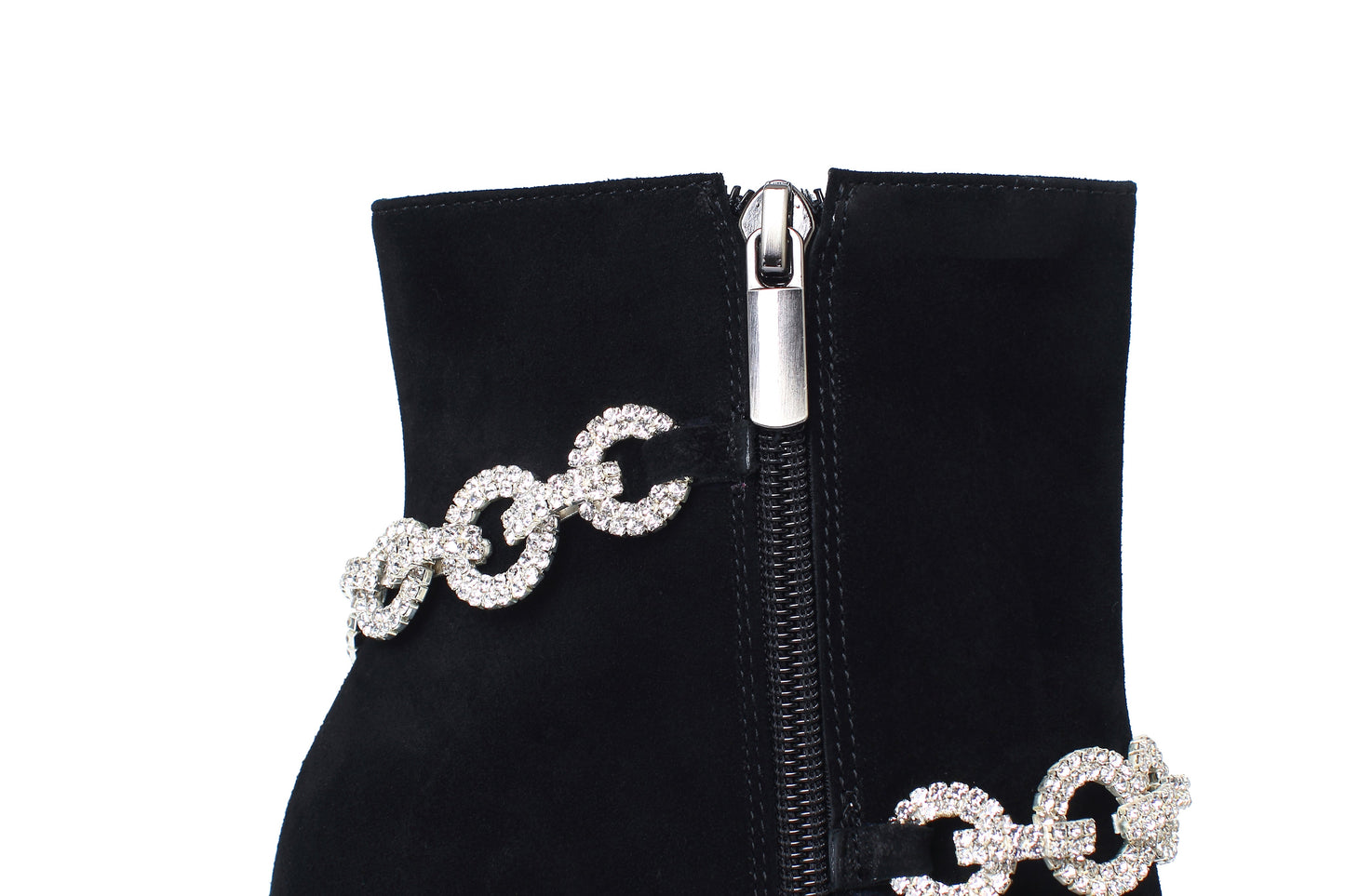 Suede Leather Handmade Women's Sexy Stiletto Heel Side Zip Up Platform Glitter Rhinestones Decor Sexy Ankle Booties