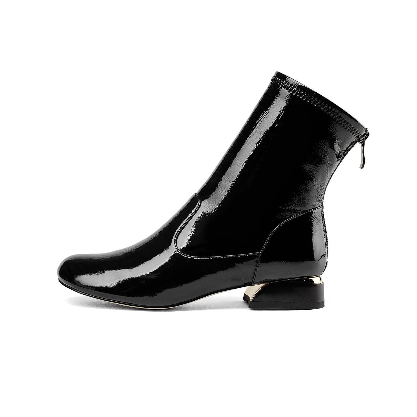 Women's Handmade Patent Leather Round Toe Comfort Flat Stylish Back Zipper Ankle Boots