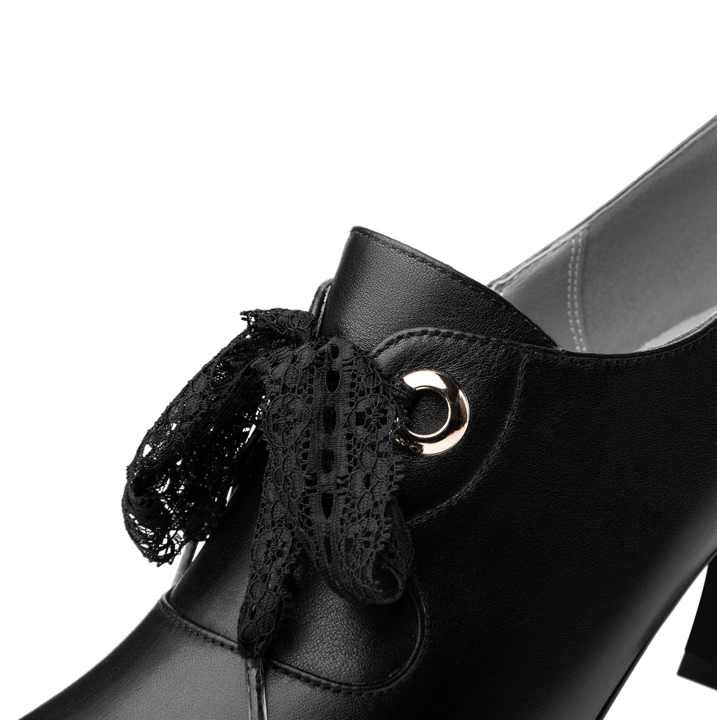 Genuine Leather Women's Handmade Pointed Toe Elegant Bowtie Spool Heel Pumps with Side Zipper