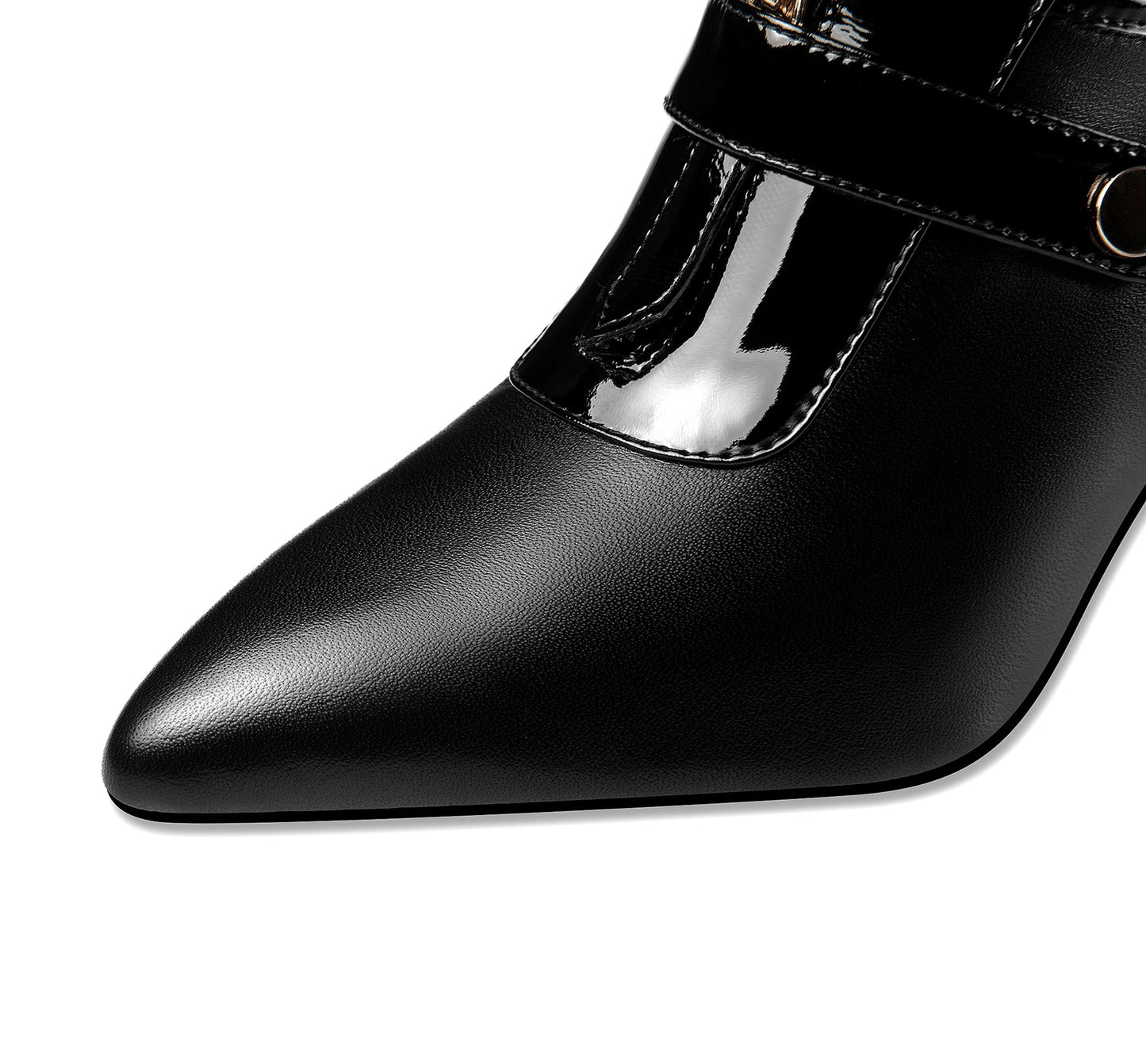 Women's Handmade Genuine Leather Sexy High Heel Pointed Toe Oxfords Pump Shoes with Front Zip and Button Decor