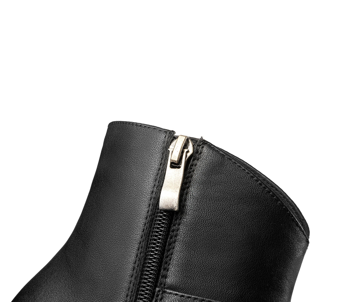 Nine Seven Handmade Women's Genuine Leather Buckle Décor Square Toe Side Zipper Mid Chunky Heel Ankle Boots