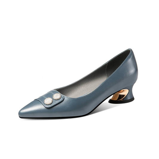 Nine Seven Women's Genuine Leather Pointed Toe Handmade Comfortable Low Heel Loafer Pumps