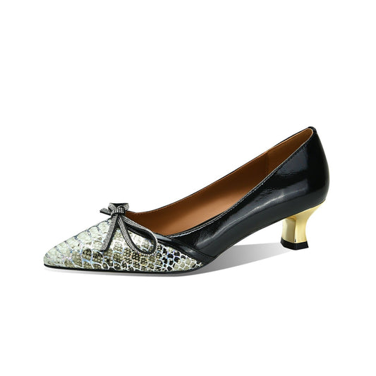 Nine Seven Women's Handmade Genuine Leather Assorted Color Snakeskin Slip On Chunky Heel Pumps Shoes