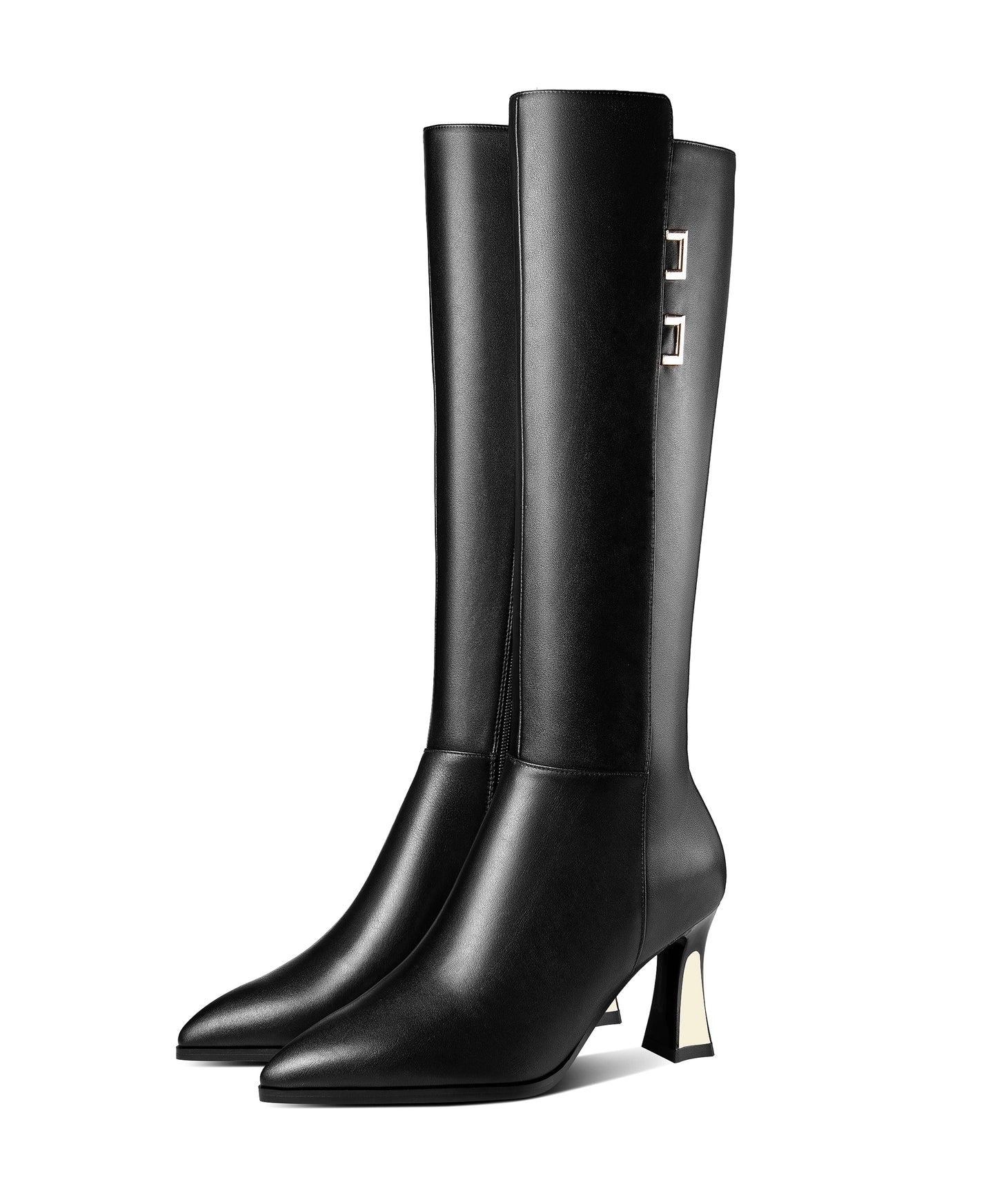 Handmade Women's Genuine Leather Mid Heel Side Zip Up Pointed Toe Stylish Knee High Boots