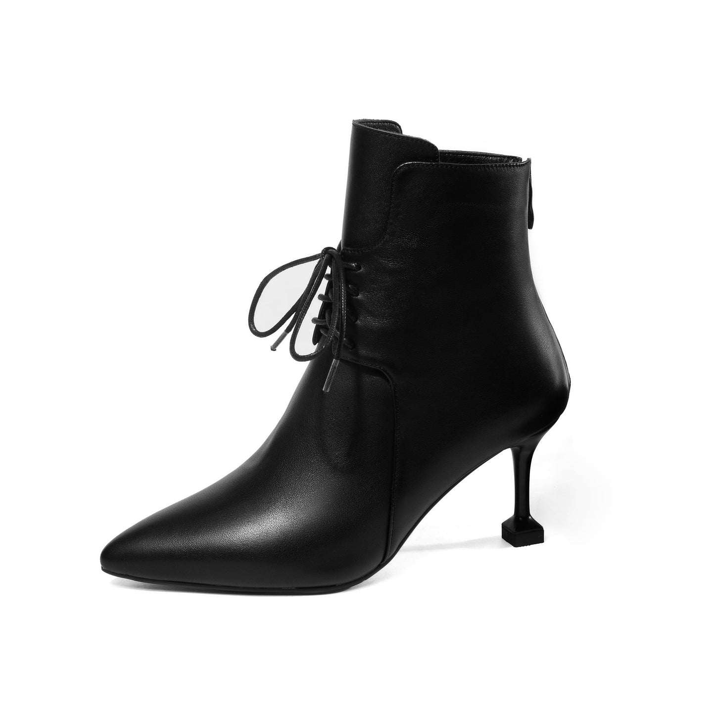 Nine Seven Women's Genuine Leather Pointed Toe Lace Up Back Zip Handmade Stiletto Heel Fashion Ankle Boots