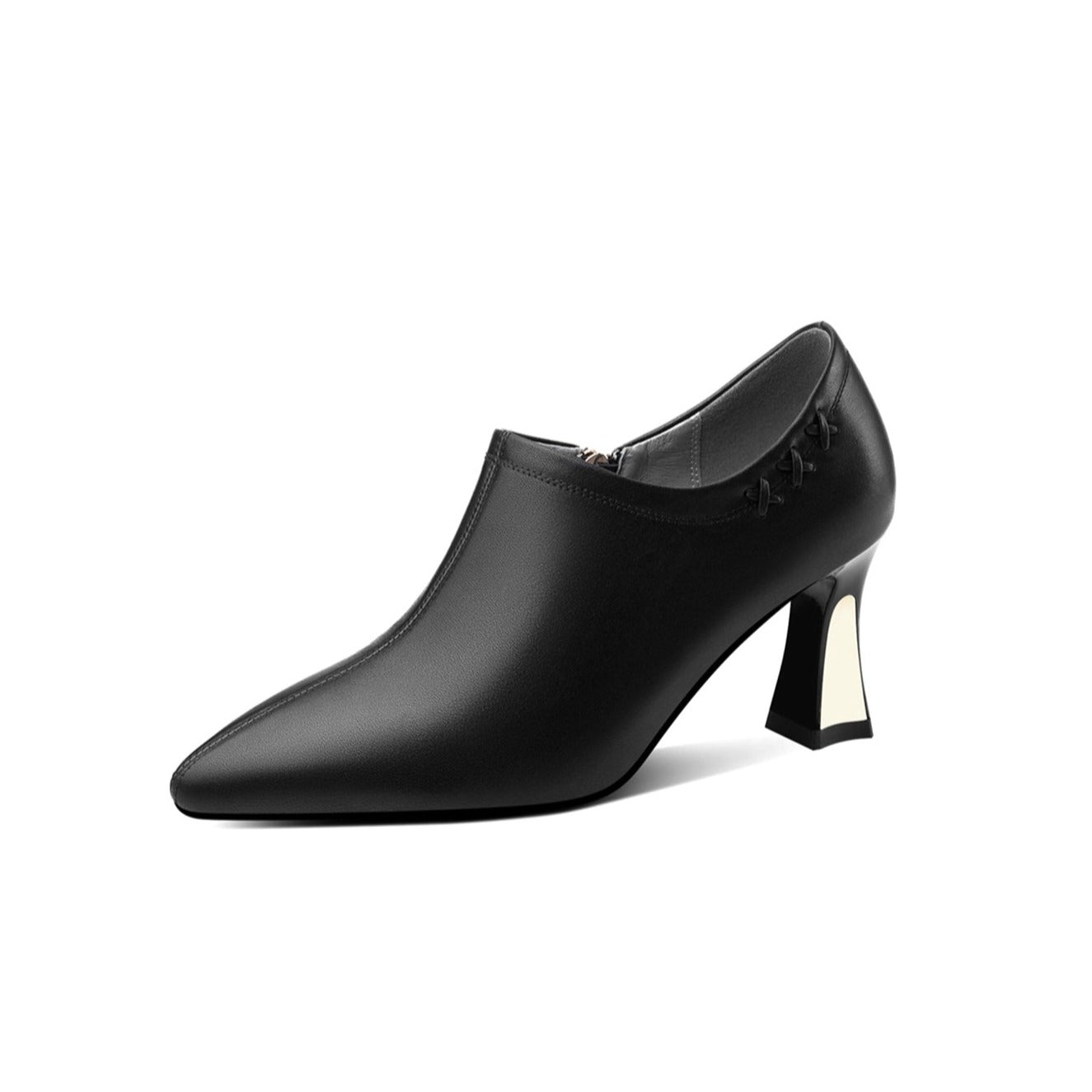 Nine Seven Genuine Leather Women's Handmade Pointed Toe Side Zip Up Elegant Pumps