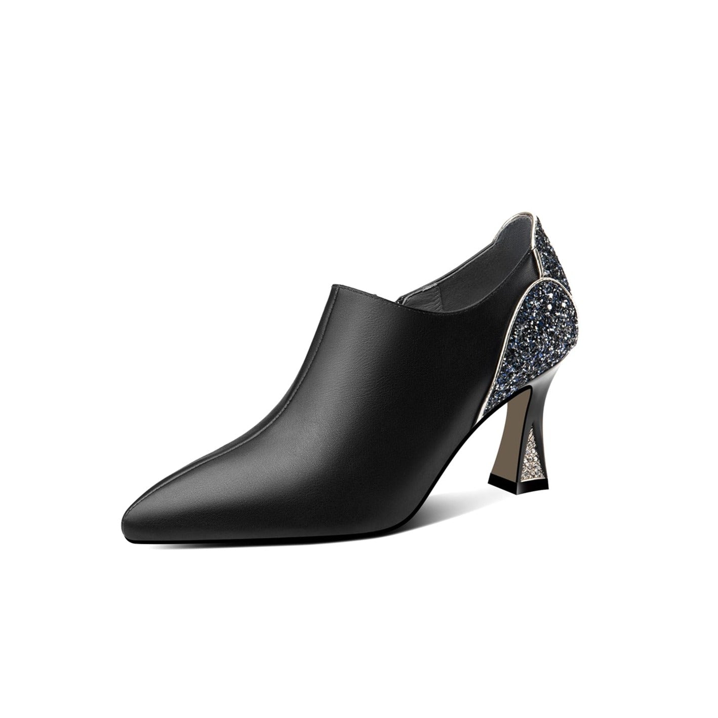 Nine Seven Handmade Genuine Leather Women's Pointed Toe High Heel Side Zip Up Sexy Oxford Pumps with Sequins