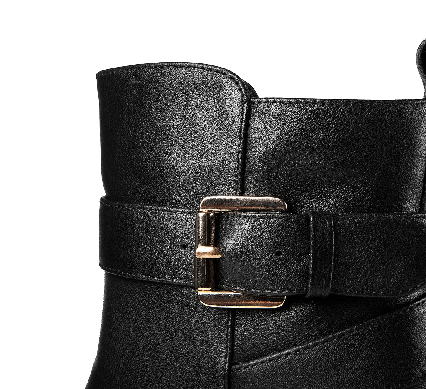 Women's Handmade Genuine Leather Chunky Heel Side Zip Up Round Toe Buckle Design Stylish Ankle Boots