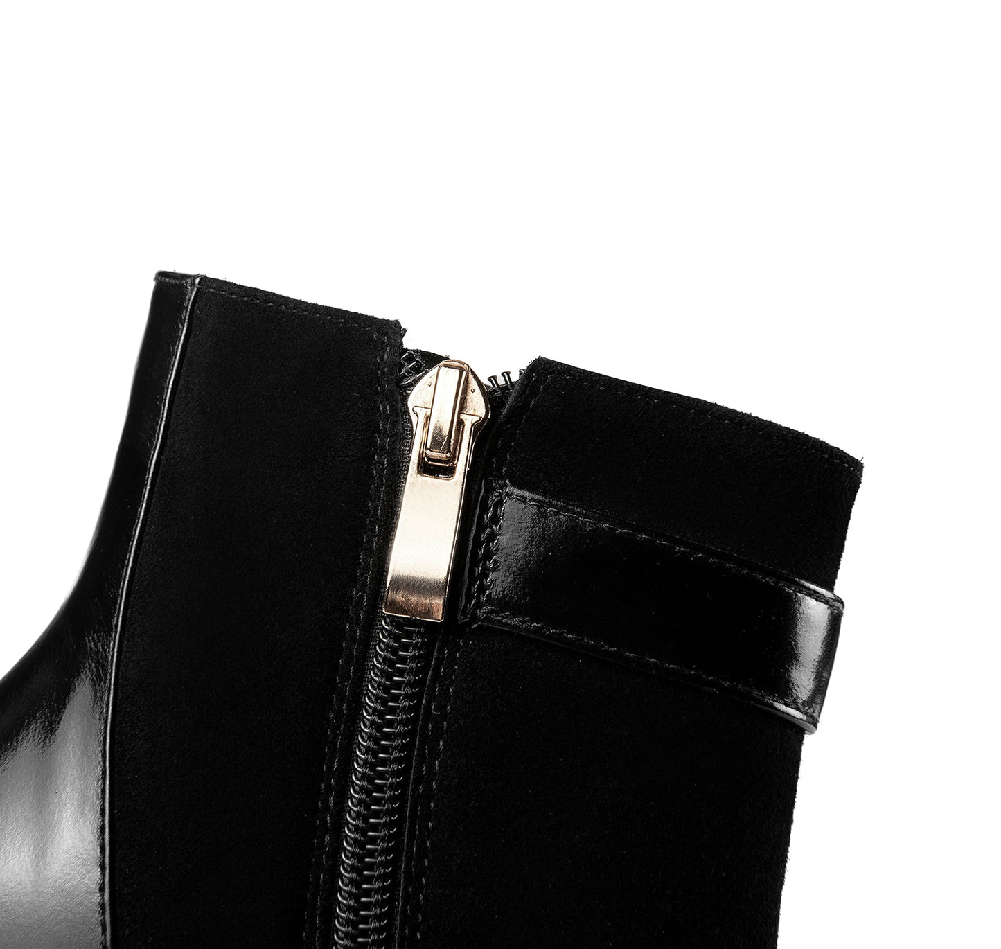 Nine Seven Handmade Women's Genuine Leather Ankle Belt Rhinstone Patchwork Round Toe Side Zipper Mid Chunky Heel Ankle Boots